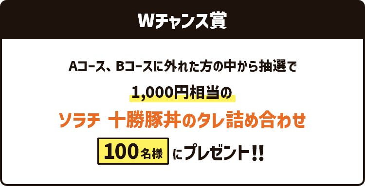 Wチャンス賞 Aコース、Bコースに外れた方の中から抽選で1,000円相当のソラチ 十勝 豚丼のタレ詰め合わせ 100名様にプレゼント